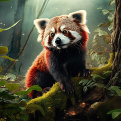 Obraz premium Red Panda in Natural Habitat Close-up Portrait