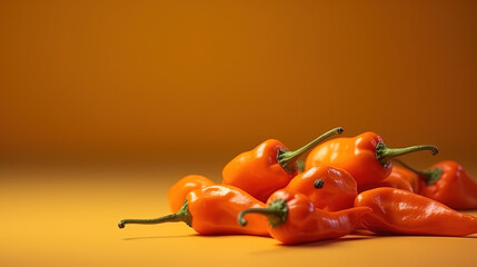 Group of Colorful Habanero Peppers With Copy Space Background Selective Focus