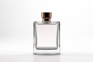 Transparent Bottle of Perfume Spray. Modern Luxury Women's Men's Fragrance in Beautiful Glass Bottle Isolated on White background.  Parfum De Toilette for Women and Men