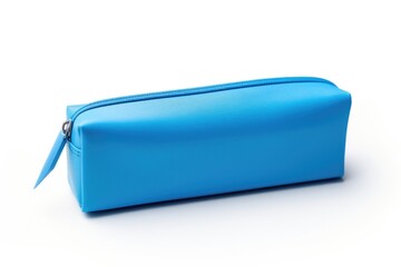 blue fabric pencil case mockup on white background