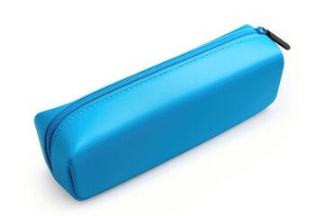 blue fabric pencil case mockup on white background