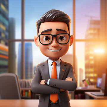  3D Character of a Businessman in Office Attire with Glasses