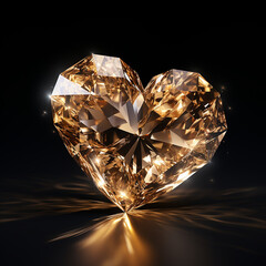 gold heart in a gold crystal on a black background ultra realistic created with Generative Ai