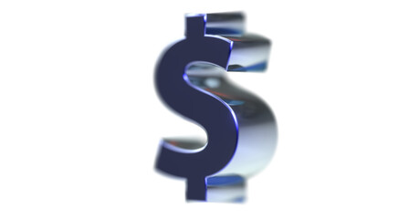 Dollarzeichen plakative metallische 3D-Schrift, blau silber, Symbol,  Dollar, Preis, Kosten, Prämie, Gutschrift, Gewinn, Kapital, Business