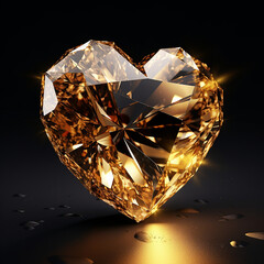 gold heart in a gold crystal on a black background ultra realistic created with Generative Ai