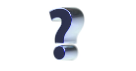 blaues Fragezeichen metallische 3D-Schrift, Zeichen, Frage, FAQ, Antworten, Verhör, ungewiss, Schule, Unwissenheit