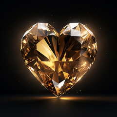 gold heart in a gold crystal on a black background ultra realistic created with Generative Ai