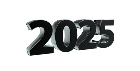 2025 plakative metallische schwarze 3D-Schrift, Jahreszahl, Kalender, Perspektive, Nummer, Jubiläum, Neujahr, Jahreswechsel, Freisteller, Alphakanal