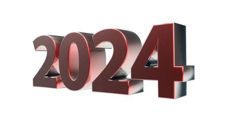 2024 plakative metallische rote 3D-Schrift, Jahreszahl, Kalender, Perspektive, Nummer, Jubiläum, Neujahr, Jahreswechsel, Freisteller, Alphakanal
