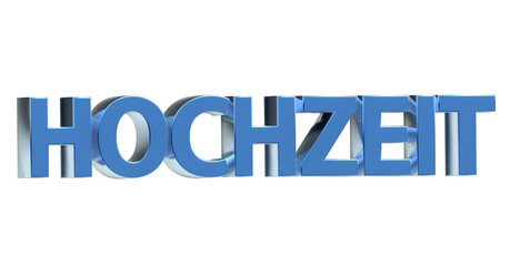 Hochzeit blaue plakative 3D-Schrift, Liebe, Ehe, Zeremonie, Feier, Braut, Bräutigam, Hochzeitskleid, Trauung, Hochzeitsfeier, Ehegelöbnis, Ringe, Rendering, Freisteller, Alphakanal
