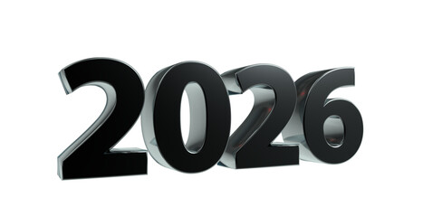 2026 plakative metallische schwarze 3D-Schrift, Jahreszahl, Kalender, Perspektive, Nummer, Jubiläum, Neujahr, Jahreswechsel, Freisteller, Alphakanal