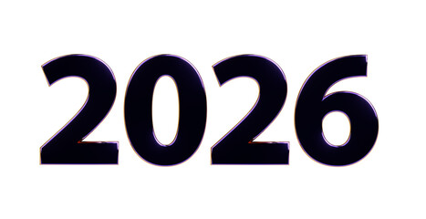 2026 plakative metallische schwarz goldene 3D-Schrift, Jahreszahl, Kalender, Perspektive, Nummer, Jubiläum, Neujahr, Jahreswechsel, Freisteller, Alphakanal
