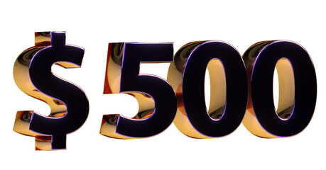 $500 plakative metallische dunkelblaue goldene 3D-Schrift, 500, fünfhundert, Dollar, preis, kosten, prämie, zahl, betrag, Gutschrift, Gewinn, Kapital, Business
