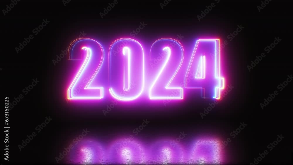 Poster 2024 neon text. computer generated 3d render