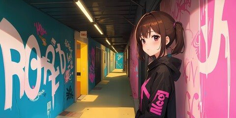 Beautiful anime girl, graffiti Artist
