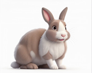 Obraz premium Adorable 3d rendered cute happy smiling and joyful baby bunny rabbit cartoon character on white backdrop
