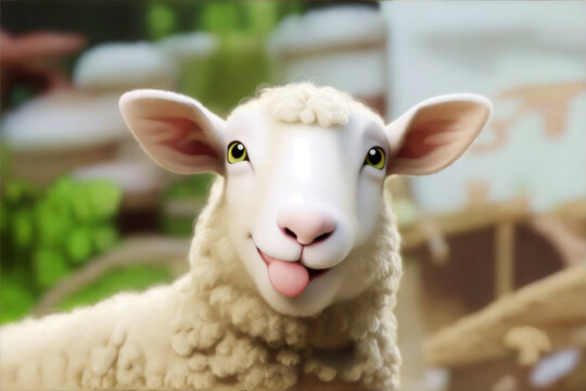 3d render adorable cartoon character of cute happy smiling funny sheep