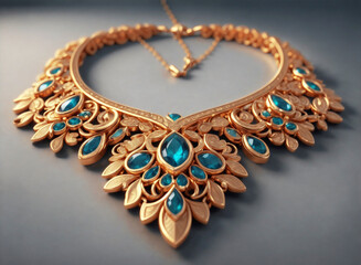 Necklace adorned with sapphires and a cyan light blue hue