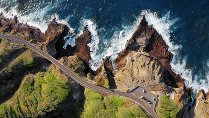 Aerial view of Kalanianaole highway and coastline, Oahu island, Hawaii