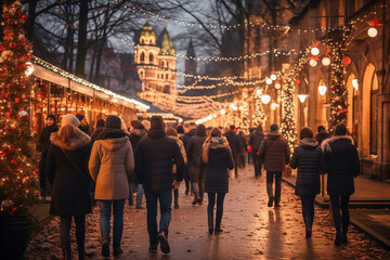 Christmas market in the evening in Germany with beautiful lighting