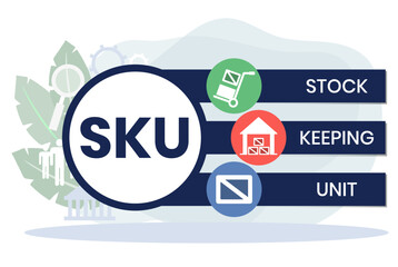SKU - Stock Keeping Unit acronym. business concept background. vector illustration concept with keywords and icons. lettering illustration with icons for web banner, flyer, landing page