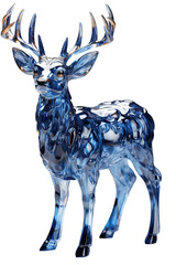 Cute adorable frozen clear blue ice 3d deer Christmas decoration isolated PNG