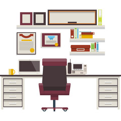 Modern office workspace vector workplace flat icon