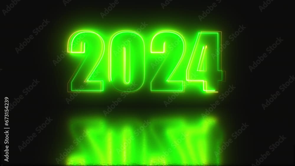 Poster 2024 neon text. computer generated 3d render