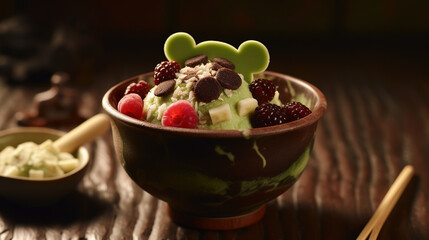 A Bowl of Delicious Sweets and Fruit Salad on Selective Focus Background