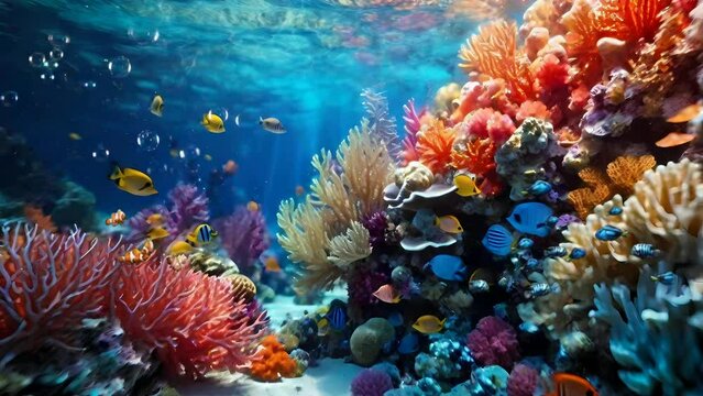 coral reef with fish, seamless looping video animated background