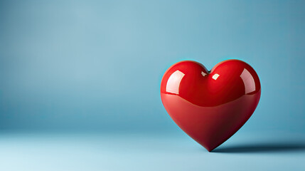 red heart shape on blue background with copy space, 3d heart