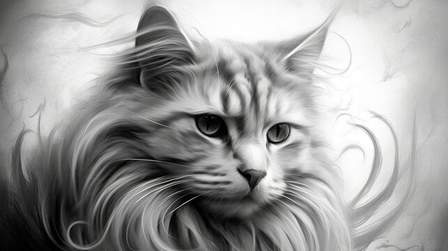 Illustration d'un chat. Animal domestique, chat, chaton, mignon. Peinture, dessin, couleurs. Fond pour conception et création graphique.