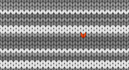 Standing out from the crowd, leadership, team work concept. Red loop on grey and white knitted fabric, render