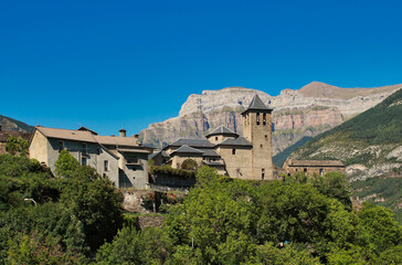 Torla, Huesca, Spain. Located at the gates of the spectacular Ordesa valley, this small town with narrow, cobbled streets preserves the typical architecture of the Pyrenees.