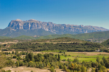 View of the Peña Montañesa from Aínsa. It is an emblematic mountain in the Sobrarbe region...