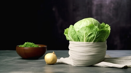 Group of Green Raw Cabbage on Selective Focus Background