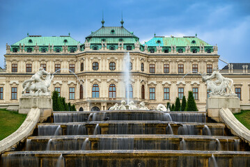 Fototapeta na wymiar Ornate fountain of the Upper Belvedere Palace in Austria, Vienna