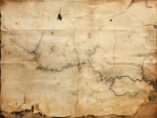 Old Map with Worn Edges and Faded Geographical Details