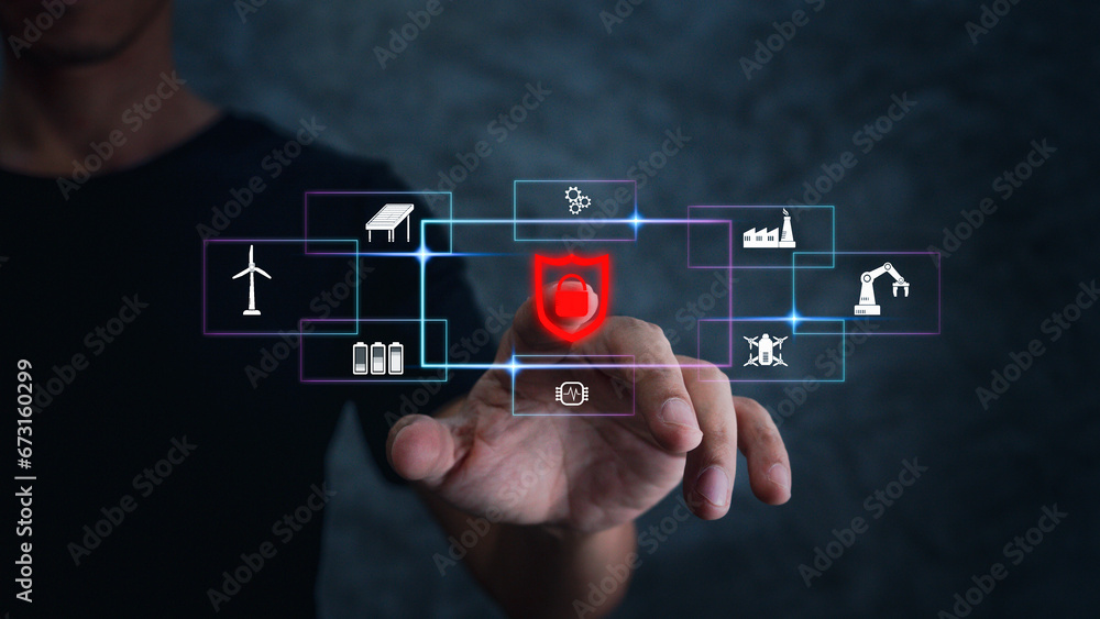 Poster cyber protection data security internet privacy, internet and technology concept on virtual screen. 