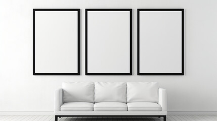 Blank Empty Triptych Frames On Wall In Art Gallery Mockup - obrazy, fototapety, plakaty