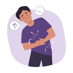 Man Feeling of Stomachache for Abdominal Pain Concept Illustration