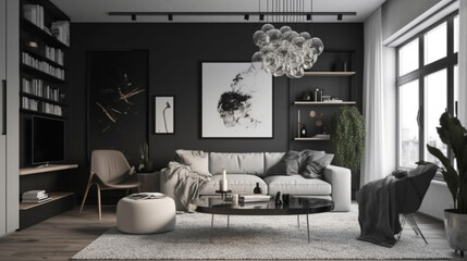 Modern Living Room With Minimalistic Sofa With Luxury Interior Background