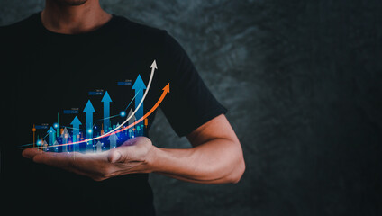 investment and marketing concept. Trading  graph on hand businessman. business financial investment data graph, business growth.