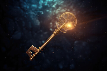 Magic glowing key - Golden Path to Achievement - Radiant Key to Prosperity - obrazy, fototapety, plakaty