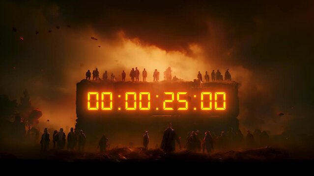 Sci-fi military movie style doomsday event or attack clock countdown display. 30 second timer. Creative animation of a time counter counting down numbers of seconds remaining.