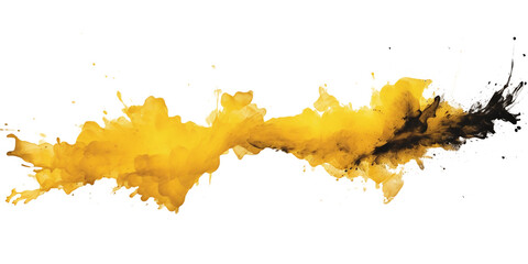 yellow paint brush strokes in watercolor isolated against transparent