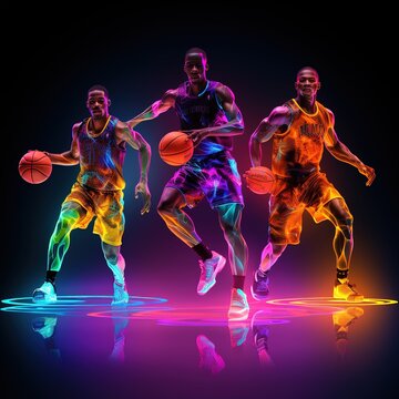 Abstract colored illustration of basketball game. Generative AI