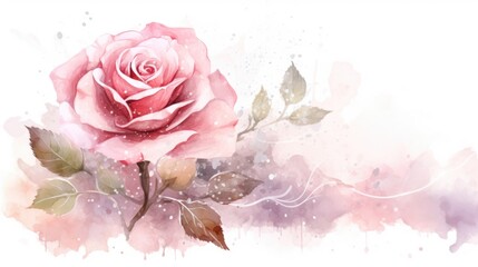watercolor pink rose flower