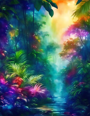 Fototapeta na wymiar Colorful Glowing Jungle
