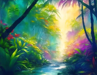 Fototapeta na wymiar Colorful Glowing Jungle
